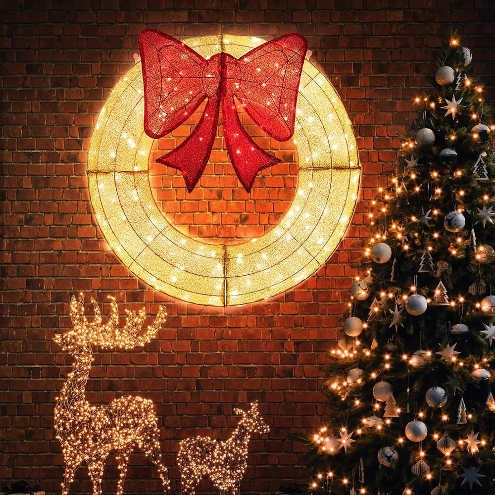 Christmas Lights Outdoor - 48 Inch Pre-Lit Christmas Wreath with