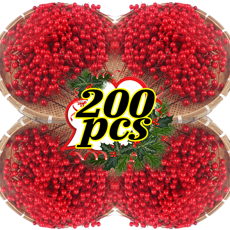 Christmas Wreath Fake - 200/10pcs Christmas Artificial Red Berries Stems