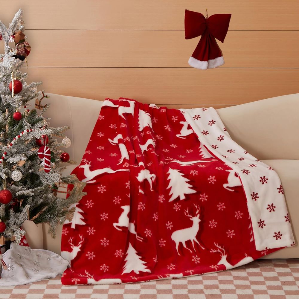 Christmas Throw Blanket - Christmas Faux Rabbit Fur & Flannel