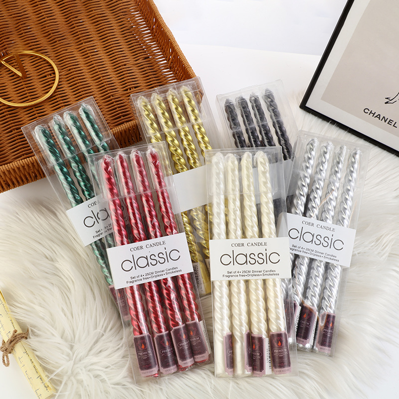 Holiday Candle Set - 4pcs European-style Long-pole Colored Threaded Candlestick
