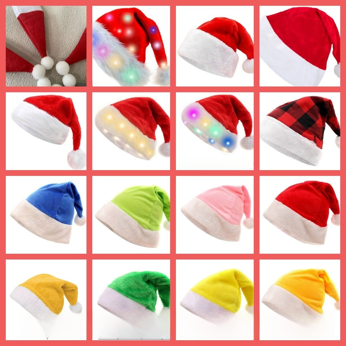 Santa Hat Plush - 50pcs Christmas Plush Velvet Hat Xmas