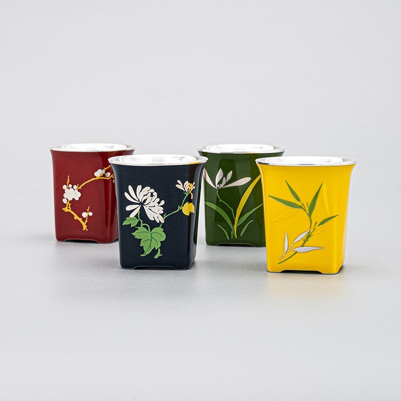 Gift Box Wrap Set - Handmade Silver Wrapped Porcelain Cup Set