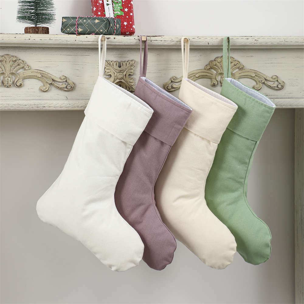 Christmas Stocking Hanging - Linen Christmas Stocking Xmas Natural Plain