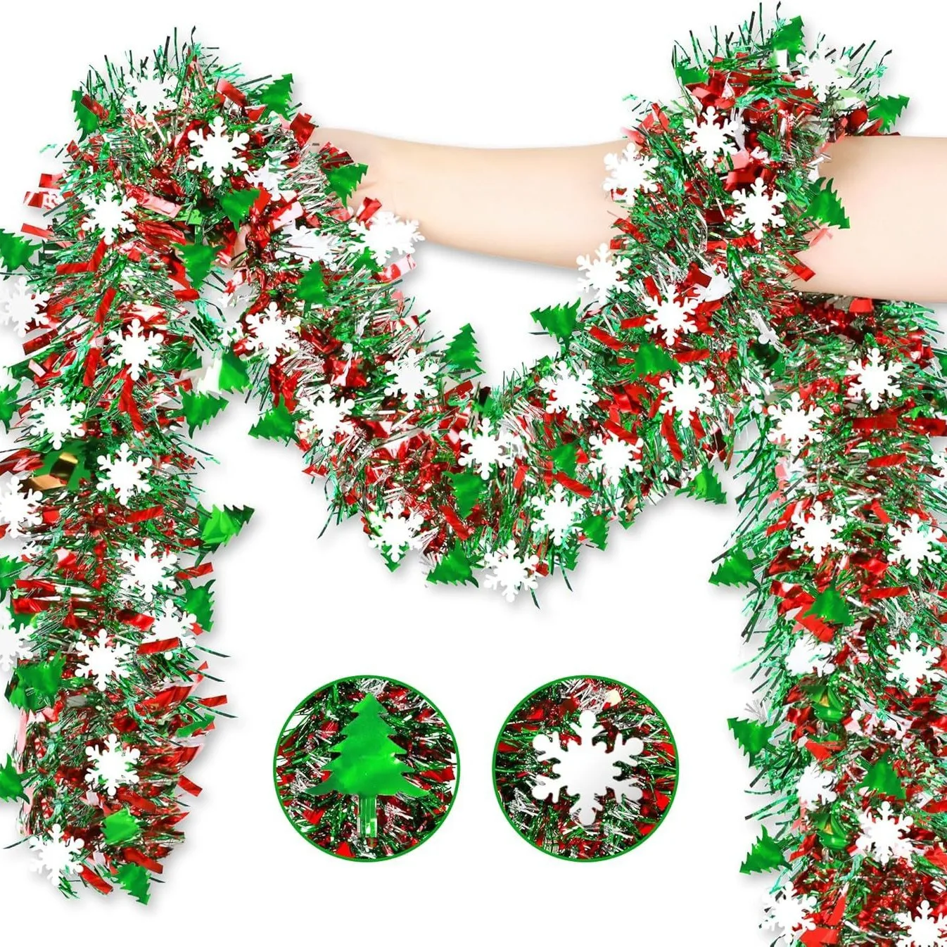Tinsel Garland Decoration - 2M Christmas Snowflake Tinsel Garland Xmas