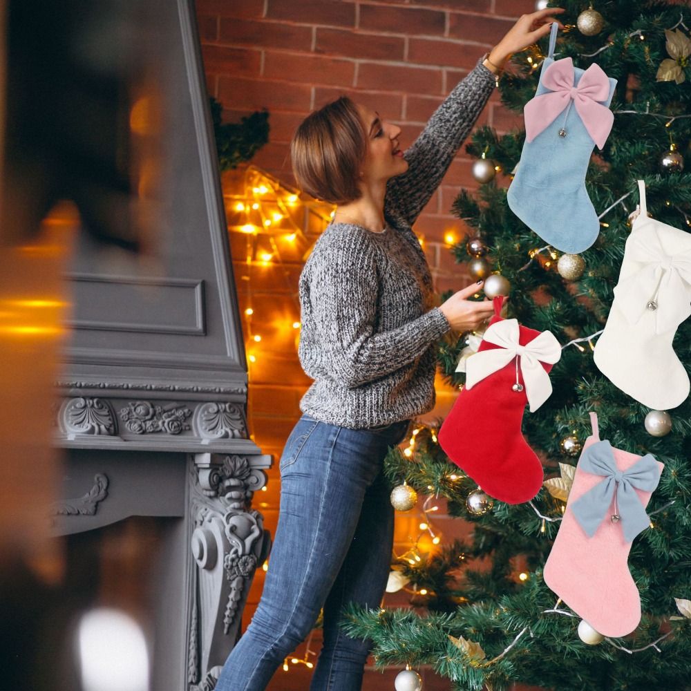 Christmas Stocking Hanging - Flannel Christmas Bow Stockings Hanging Large