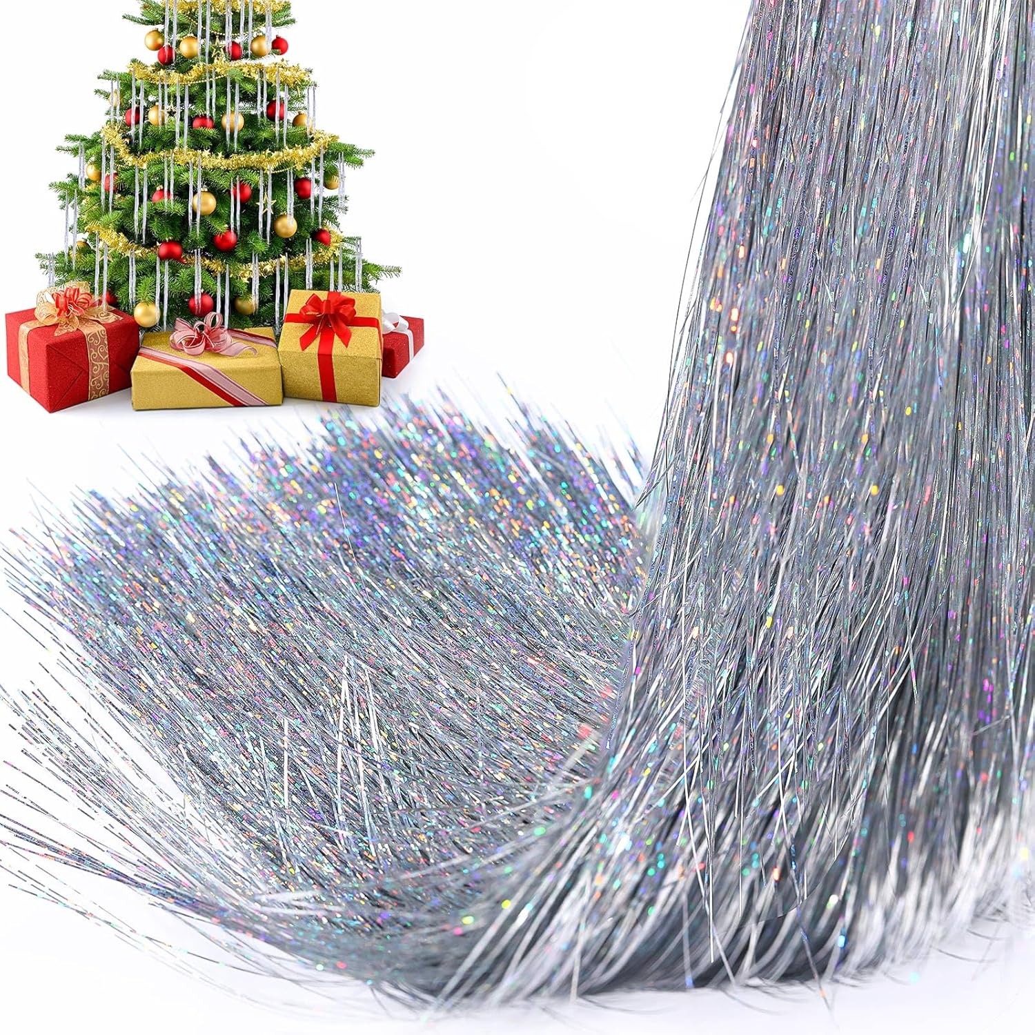 Tinsel Garland Decoration - 3000 Strands Icicles Iridescent Tinsel Foil