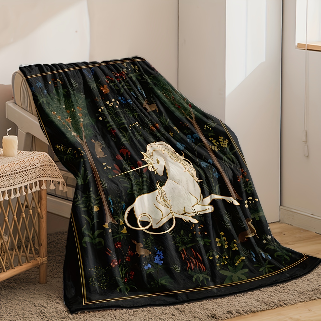 Christmas Throw Blanket - 1pc Magical Unicorn Forest Throw Blanket,