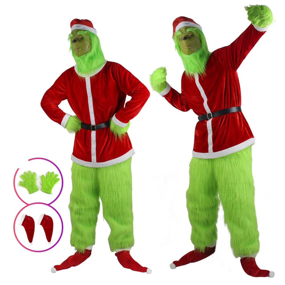 Santa Hat Plush - Merry Christmas Grinch Cosplay Costumes Green