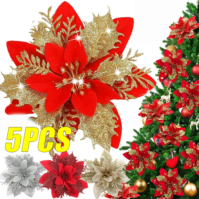 Christmas Tree Artificial - 5PCS Christmas Flowers Christmas Glitter Artificial
