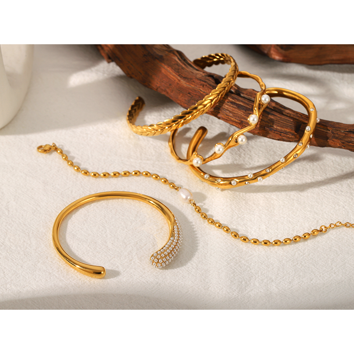 Gift Box Wrap Set - 18K Gold Plated Stainless Steel Pearl
