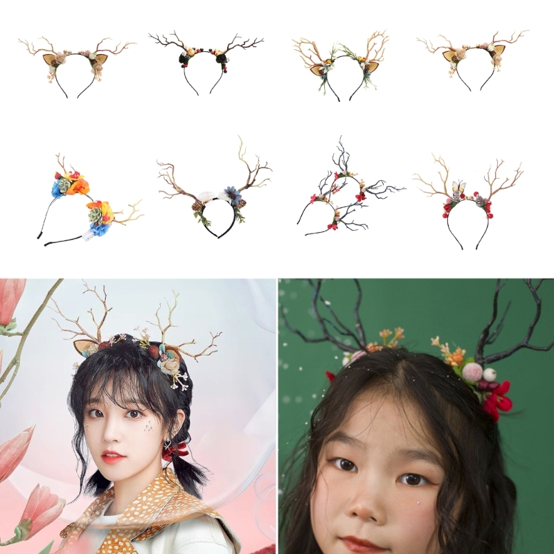 Reindeer Antlers Headband - Branch Reindeer Antler Hair Hoop Adult