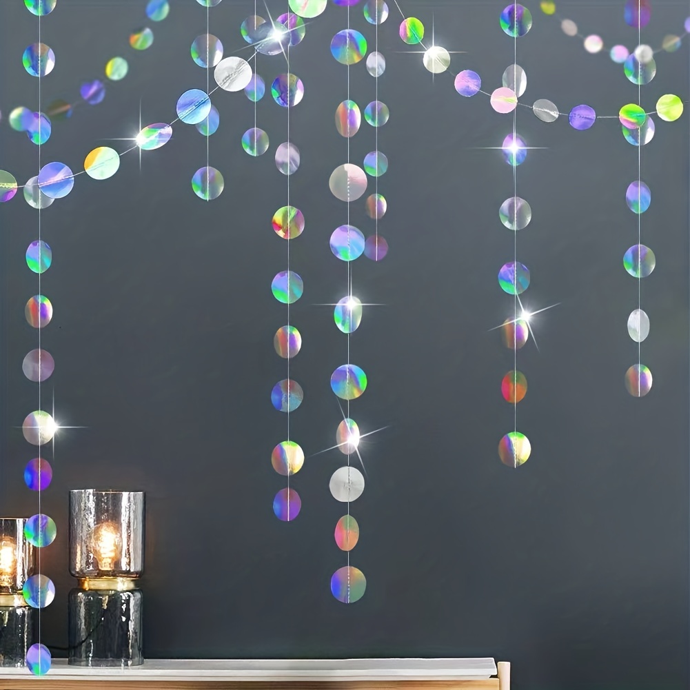 Tinsel Garland Decoration - 1pc Shimmering Iridescent Circle Garlands -