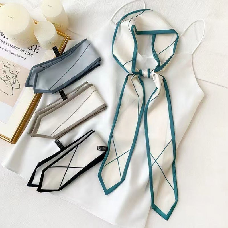 Ribbon Bow Gift - Versatile silk scarf, thin, long, small