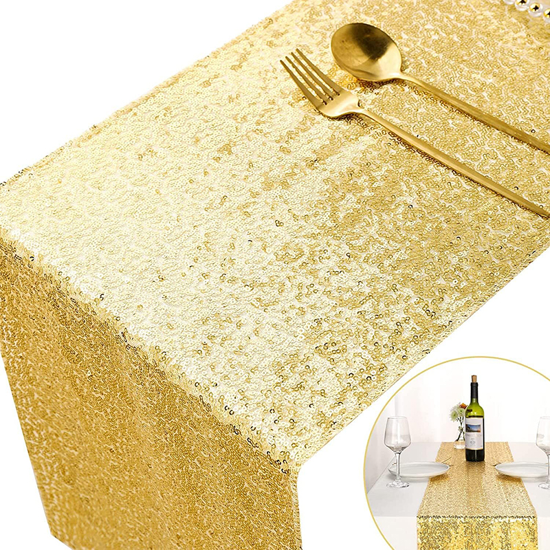 Christmas Table Runner - Golden Sequin Table Runner for Wedding