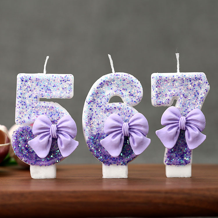 Holiday Candle Set - Creative Glitter Gradual Purple Bow 0-9