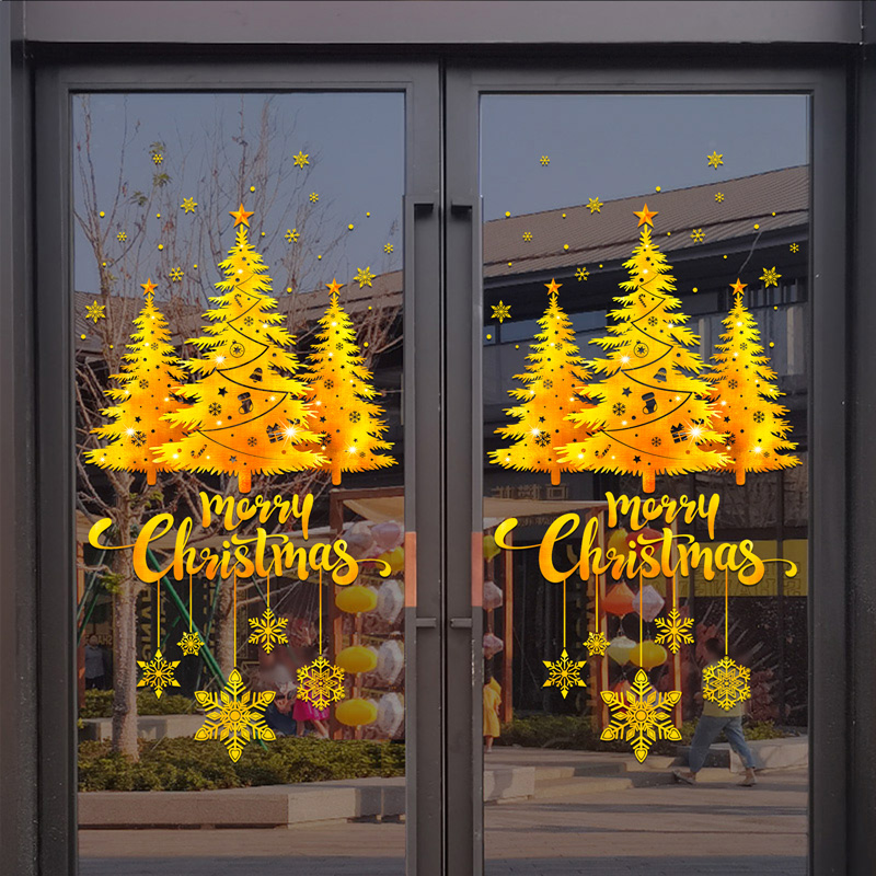 Snowflake Window Decal - Gold Christmas Tree Snowflake Ornament Window