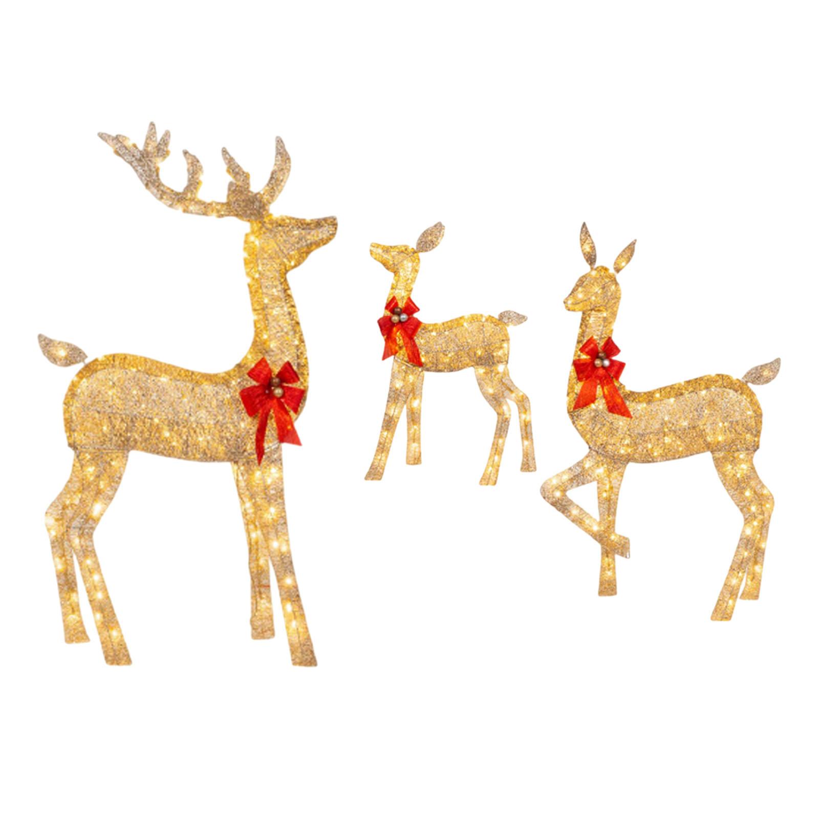 Christmas Lights Outdoor - Christmas Lighted Reindeers Family Props Decoration