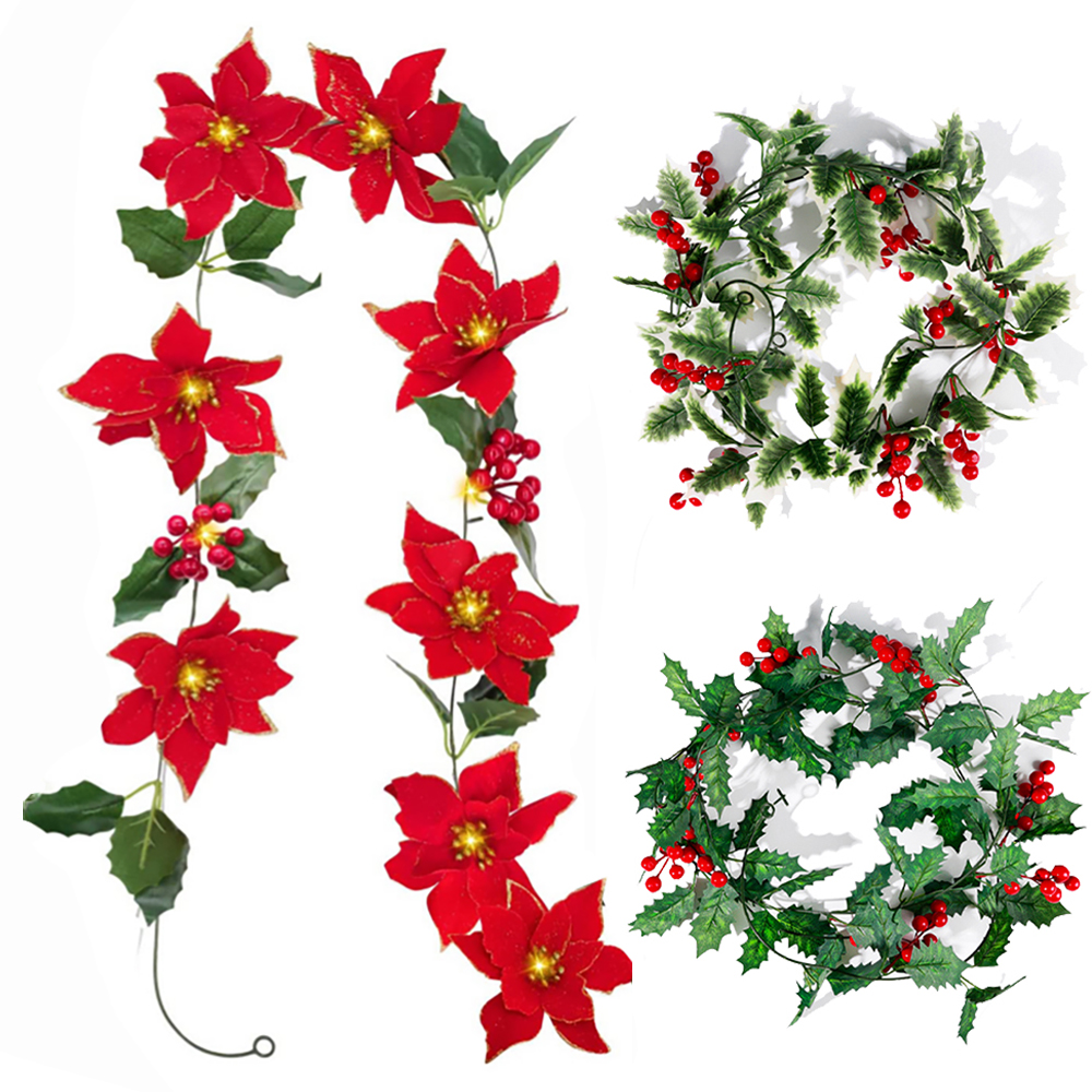 Christmas Tree Artificial - 2M Christmas Artificial Holly Leaves Vine