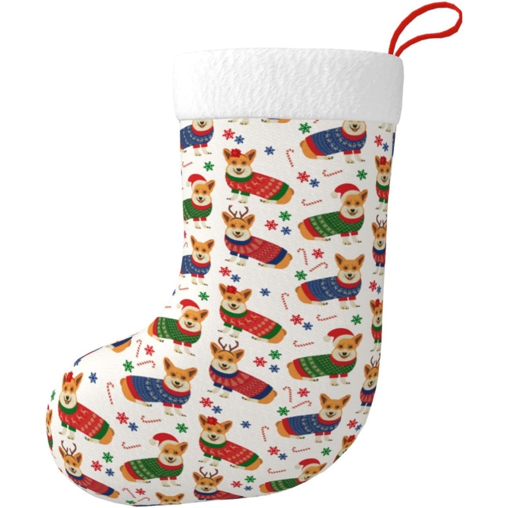 Christmas Stocking Hanging - Christmas Corgi Dog Christmas Stockings Fireplace