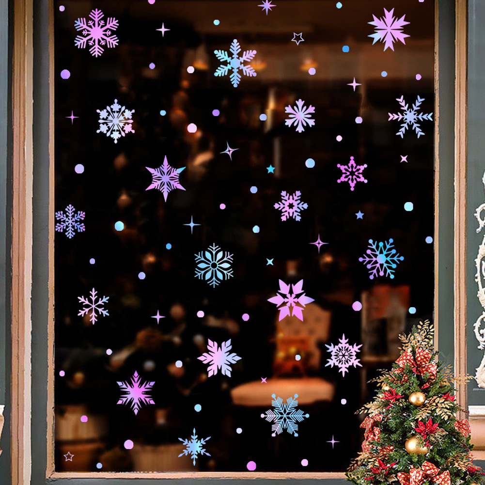 Snowflake Window Decal - Colorful Luminous Snowflakes Wall Sticker Christmas