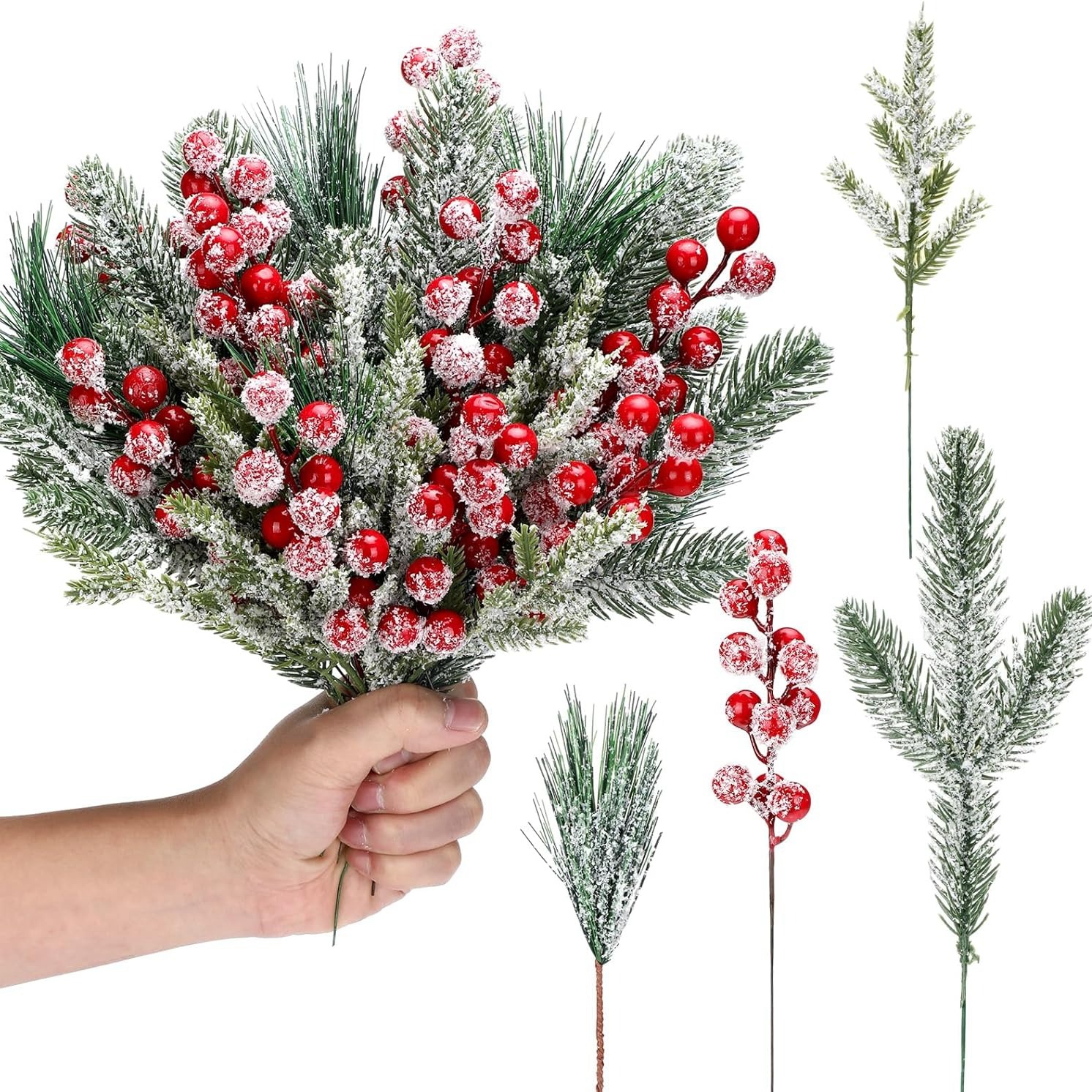 Christmas Wreath Fake - Artificial Snow White Pine Branches Fake