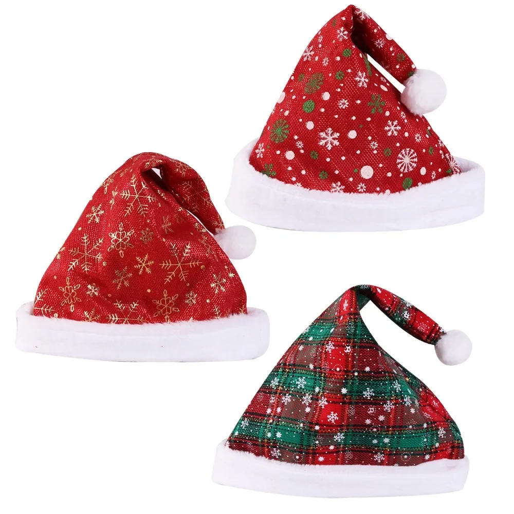 Santa Hat Plush - Thick Christmas Hat Red Checkered Santa