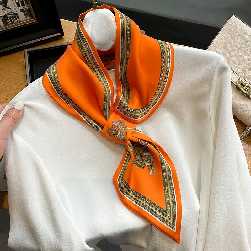 Ribbon Bow Gift - Retro Print Skinny Silk Scarfs Women