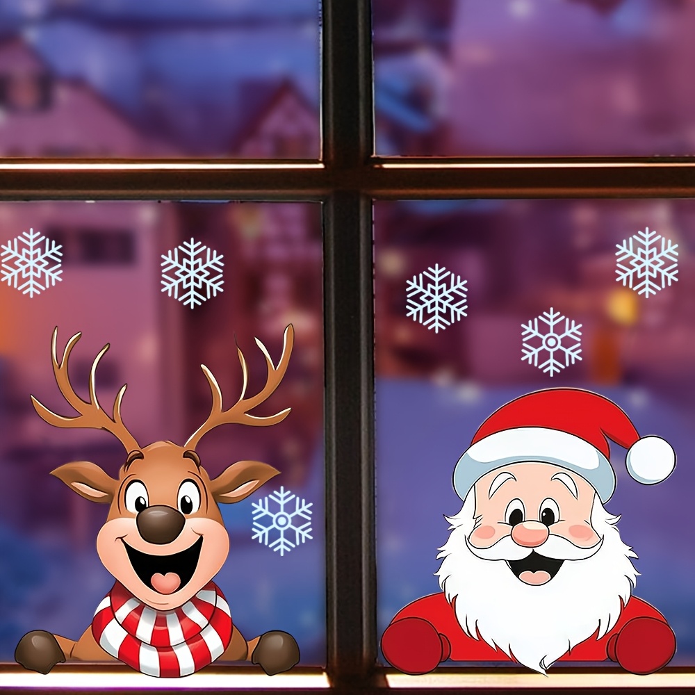 Snowflake Window Decal - Festive Christmas Window Stickers - Reindeer,Santa
