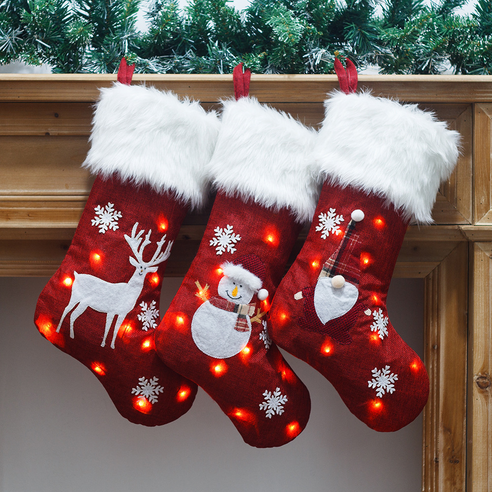 Christmas Stocking Hanging - Christmas Socks With Led Lights Luminous