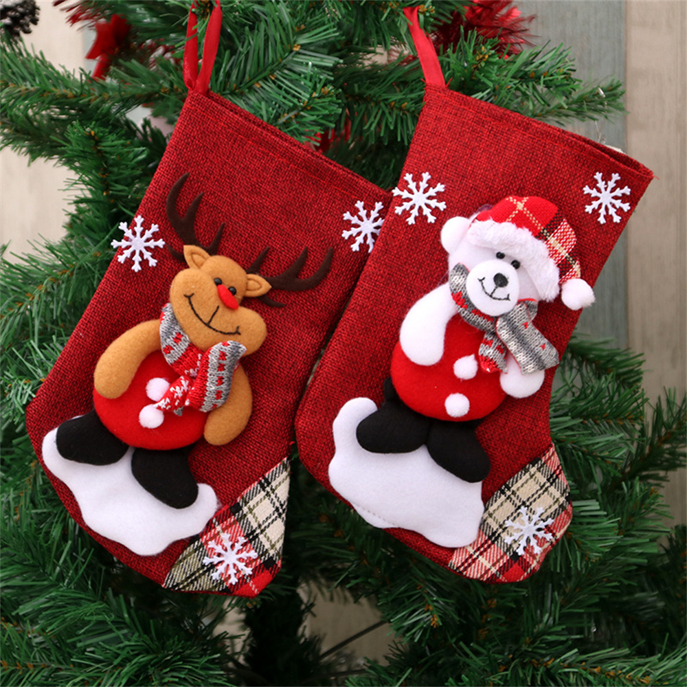 Christmas Stocking Hanging - Linen Christmas Stockings Gift Bag Decorations