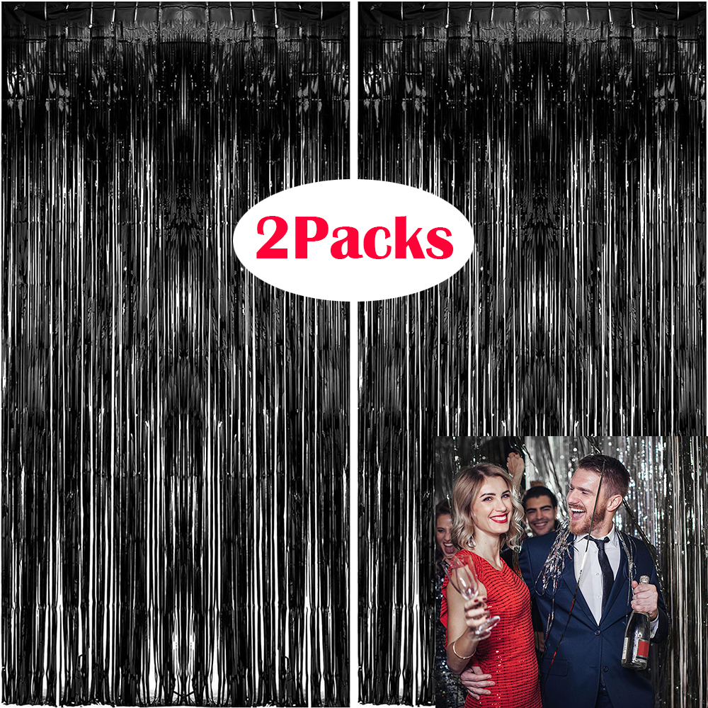 Tinsel Garland Decoration - 2Packs Black Metallic Tinsel Foil Fringe