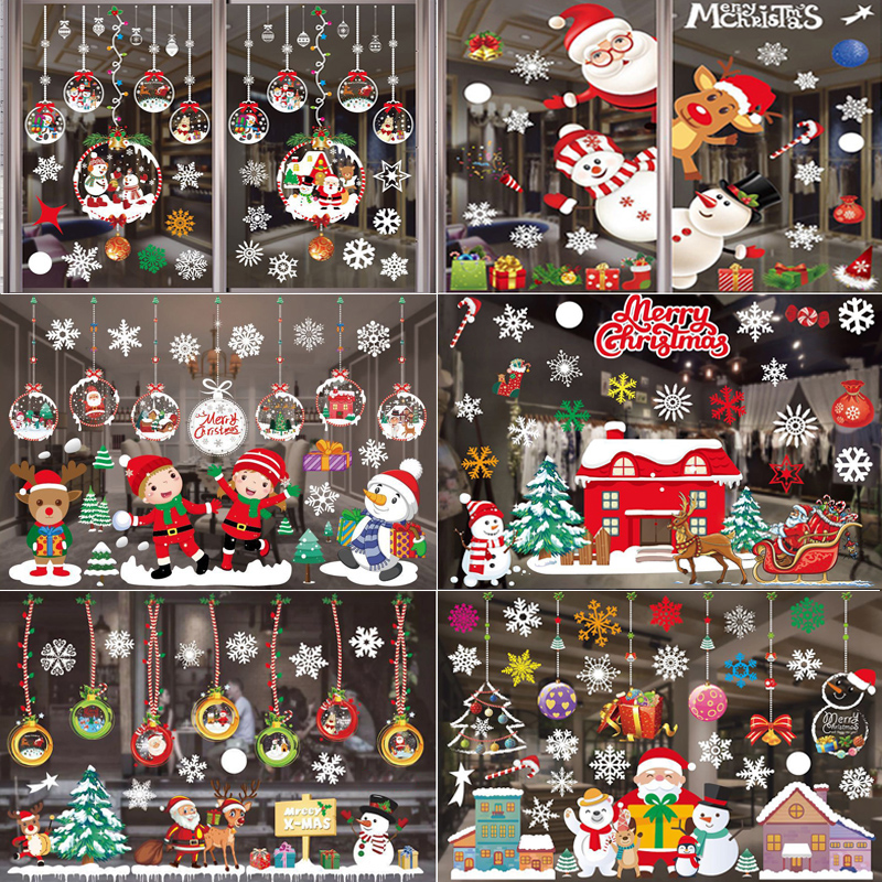 Snowflake Window Decal - Merry Christmas Decoration Window Stickers Santa