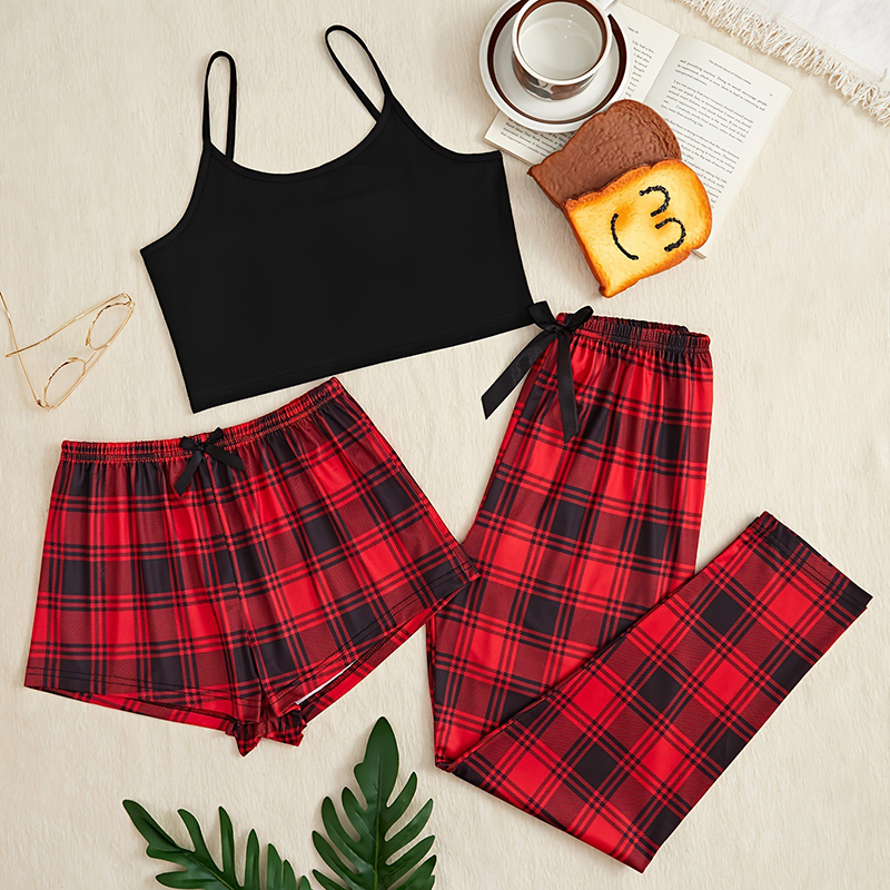 Christmas Throw Blanket - 3Pcs Women's Pajama Set Camisole Shorts