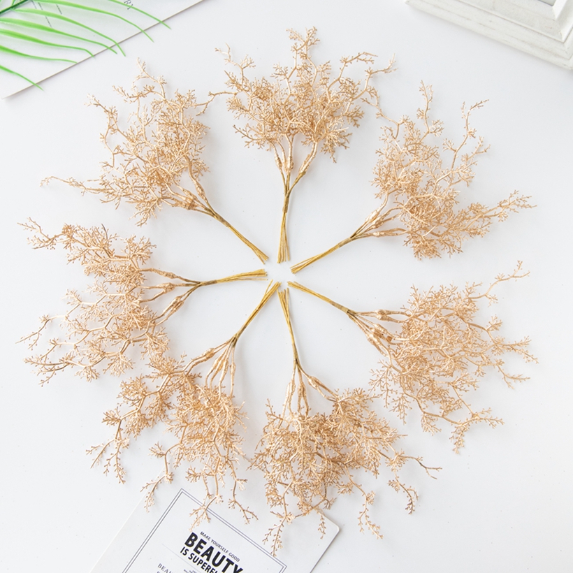 Christmas Tree Artificial - 6Pcs/bundle Artificial Plant Golden Silvery Fake