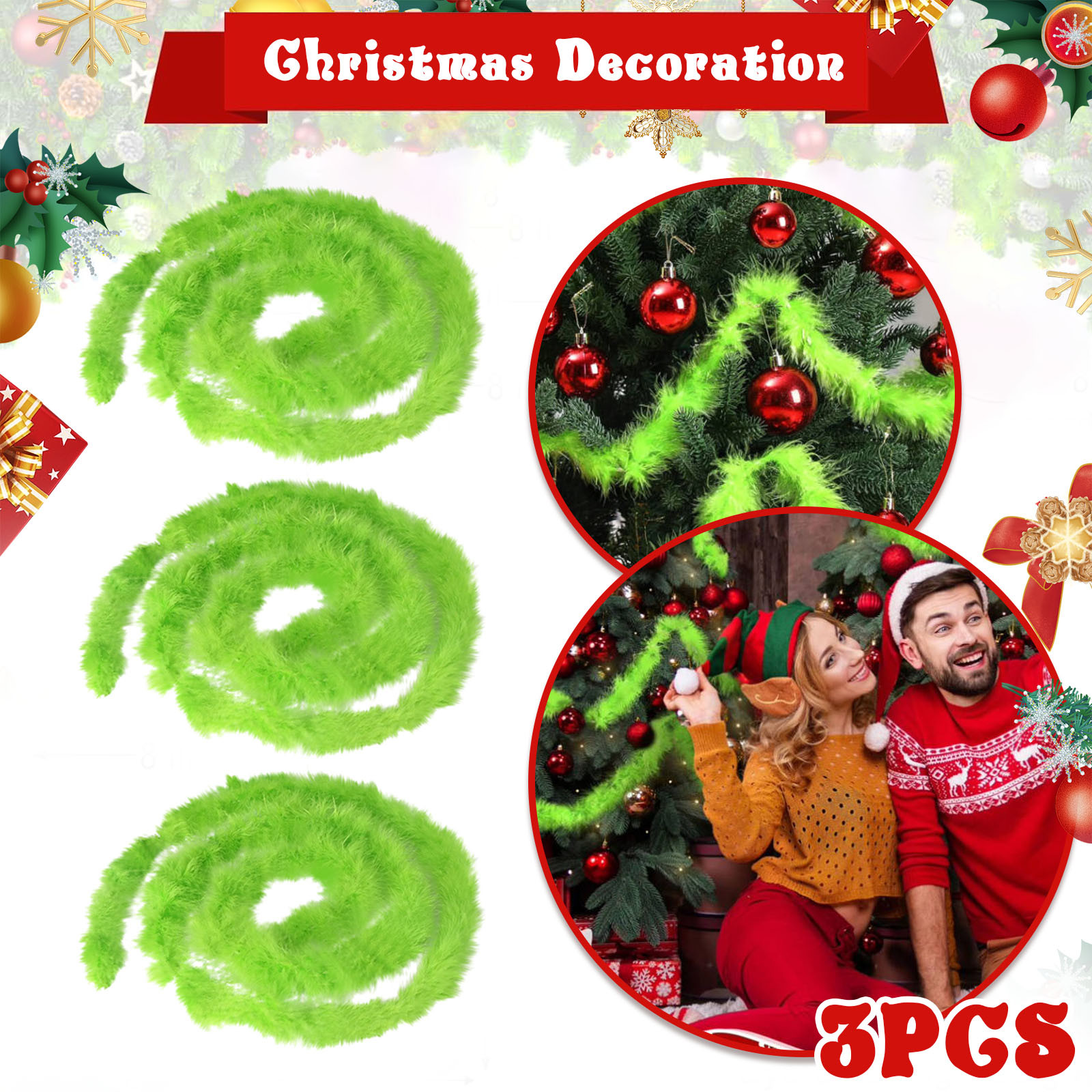 Tinsel Garland Decoration - Christmas Garland 3 PCS 20 Feet
