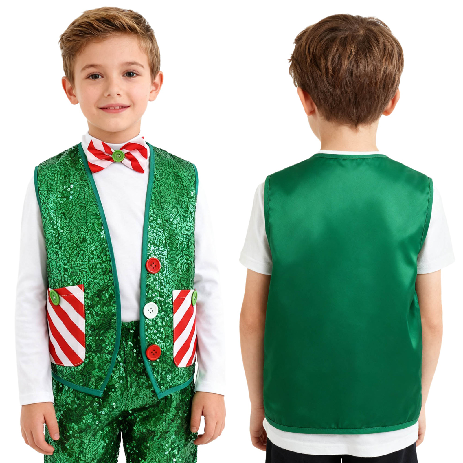 Elf Costume Christmas - Boys Girls Christmas Shiny Sequin Vest
