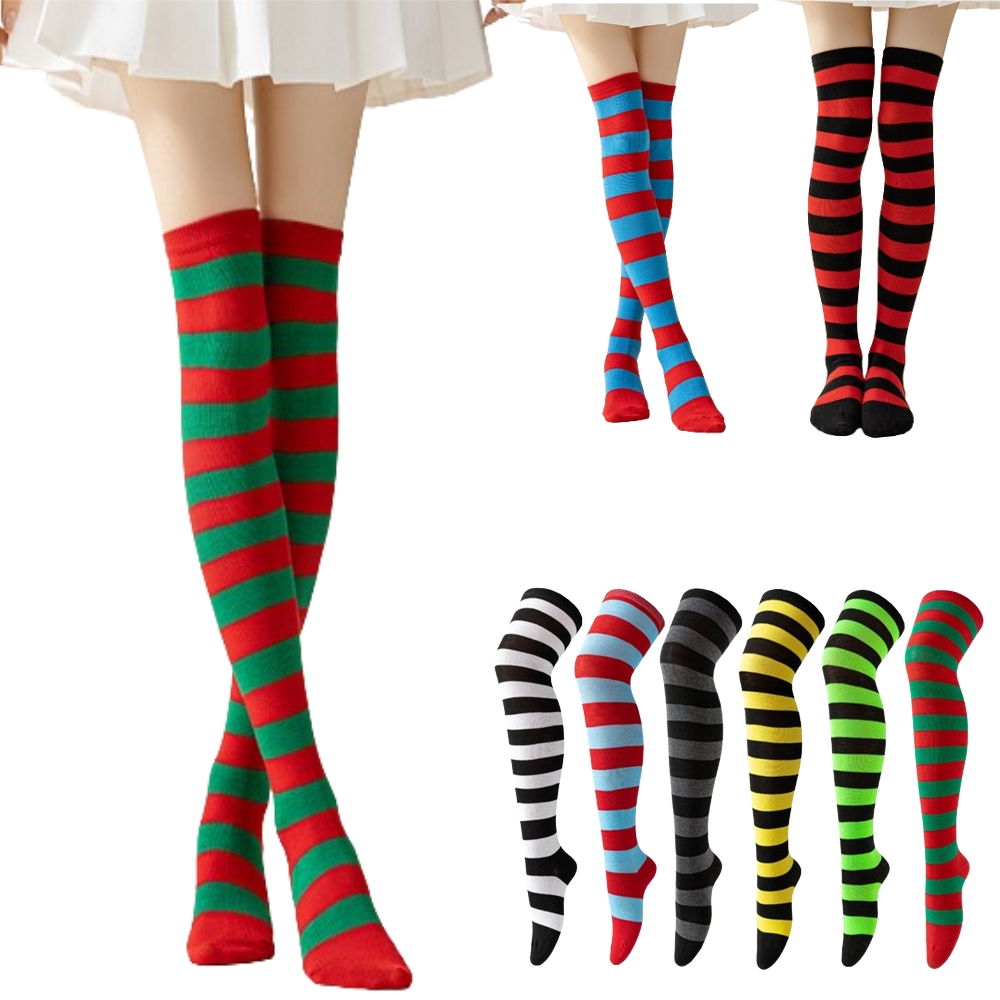 Christmas Stocking Hanging - Striped Over Knee High Socks Women