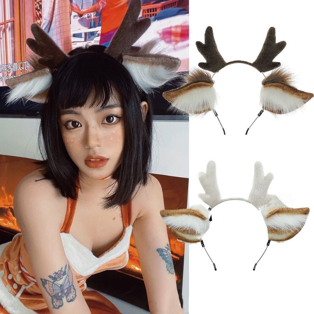 Reindeer Antlers Headband - Handmade Animal Fur Antler Headband Cosplay