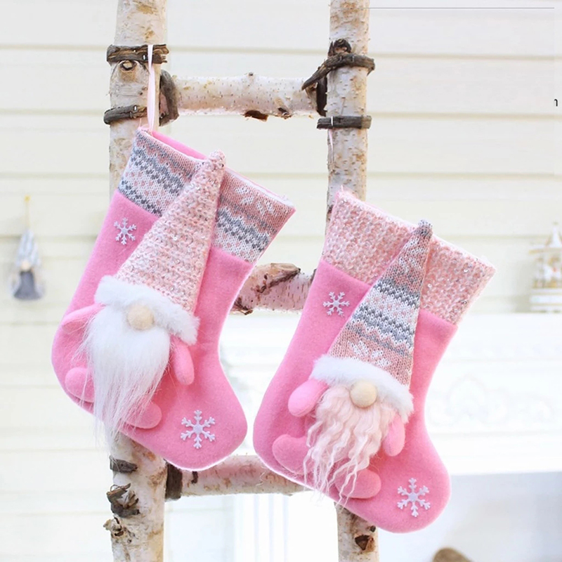 Christmas Stocking Hanging - Christmas Stocking Faceless Gnome Doll Pink