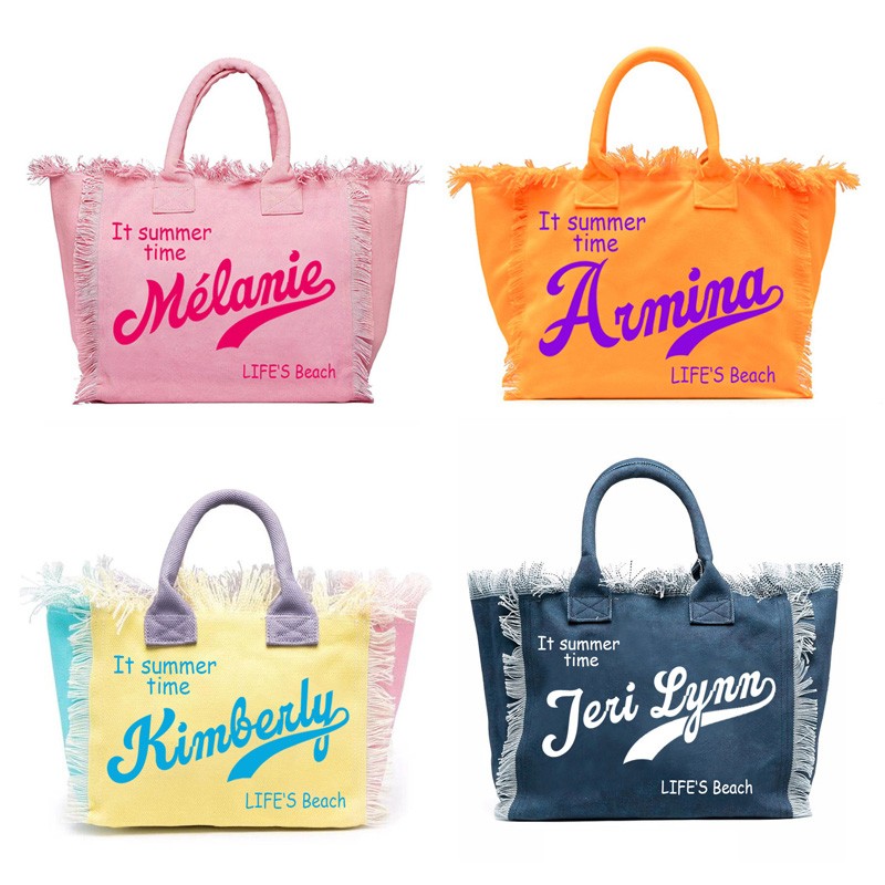 Ribbon Bow Gift - Fashionable Customizable Letter Tassel Canvas Bag