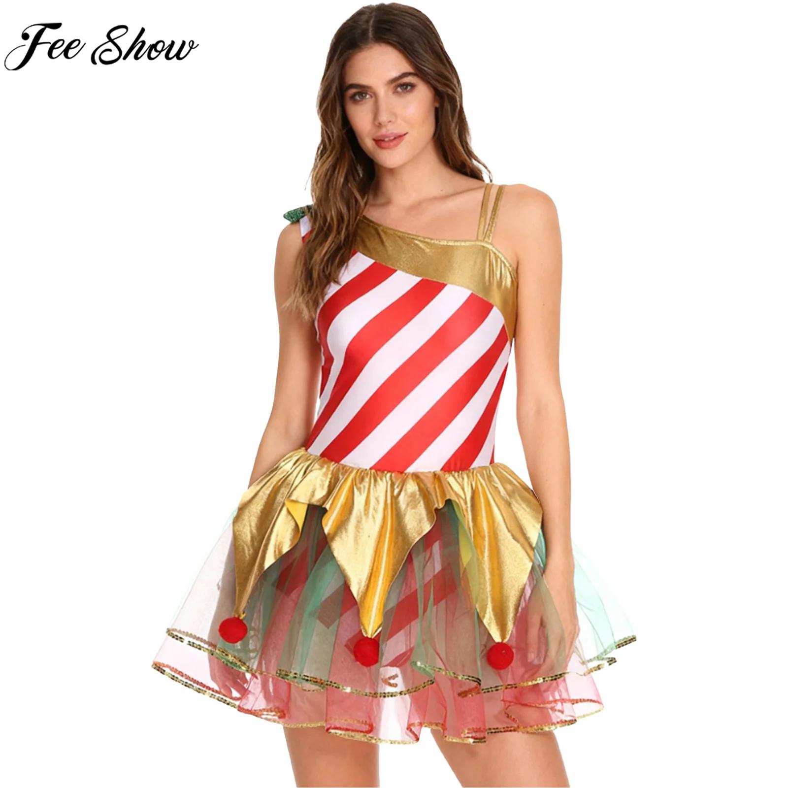 Elf Costume Christmas - Women Christmas Candy Cane Dress Xmas