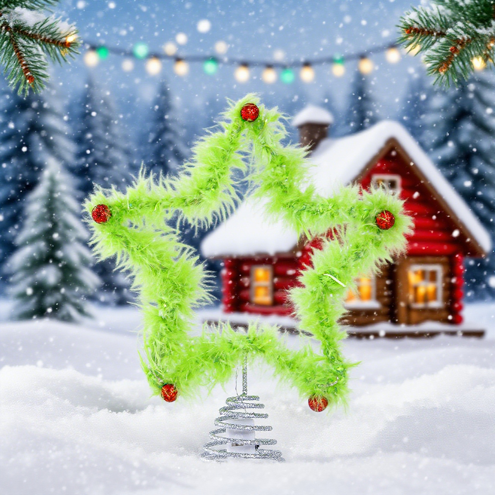 Star Tree Topper - Christmas Fuzzy Grinch Star Tree Topper