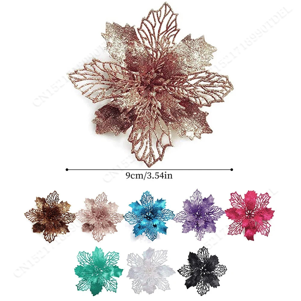 Christmas Wreath Fake - 5pcs 9cm Glitter Artifical Christmas Flowers