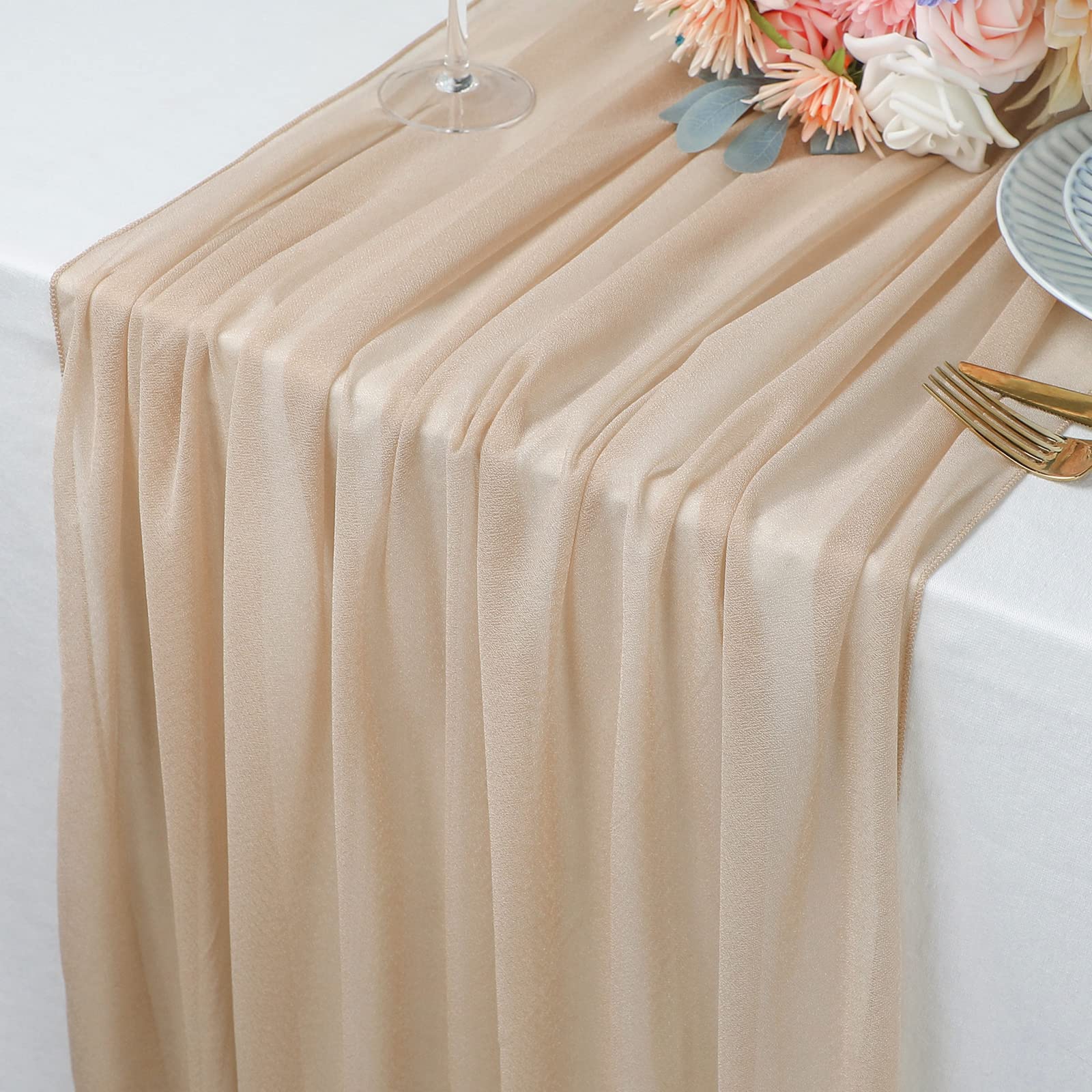 Christmas Table Runner - Beige Table Runner Chiffon Table Setting