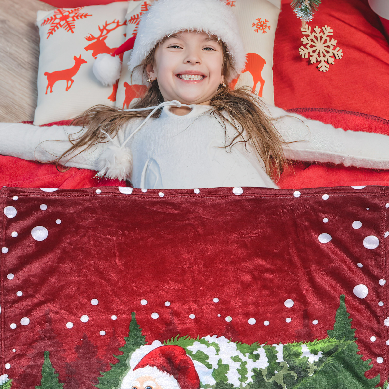 Christmas Throw Blanket - Charming Christmas Throw Blanket Polyester Deer