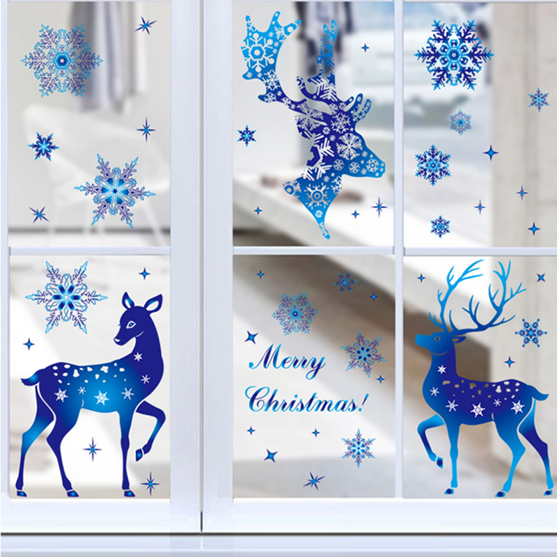 Snowflake Window Decal - Christmas Window Stickers Elk Blue Snowflake