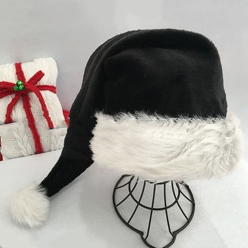 Santa Hat Plush - Christmas Santa Hat Black Long Plush