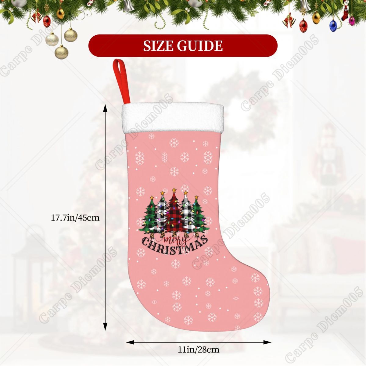 Pink Snowflakes Christmas Tree - Christmas Stocking Hanging ulasan dan harga