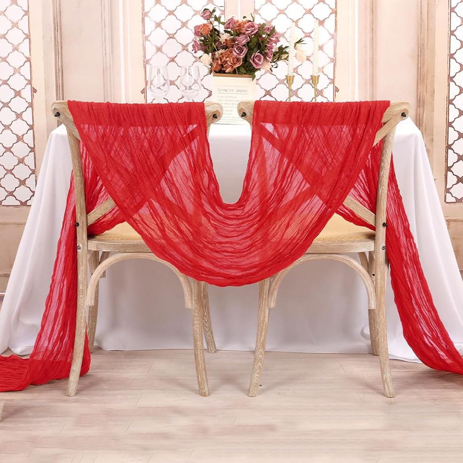 Red Table Runner Gauze Wedding - Christmas Table Runner ulasan dan harga