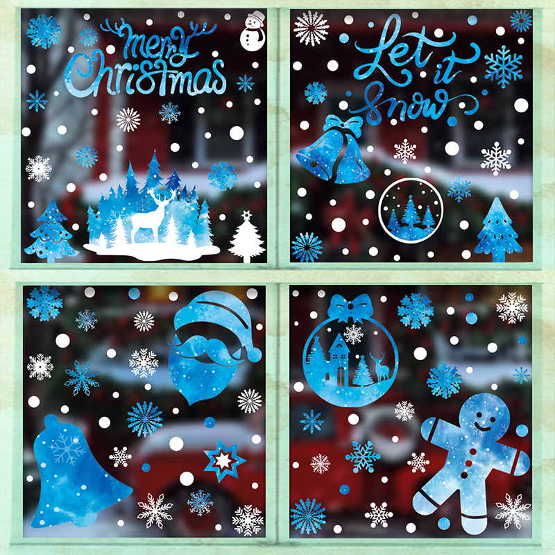 Christmas Window Stickers Blue - Snowflake Window Decal ulasan dan harga